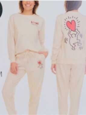 Keith Haring Ladies Lounge Jumpsuit & Jogger Set - Cream